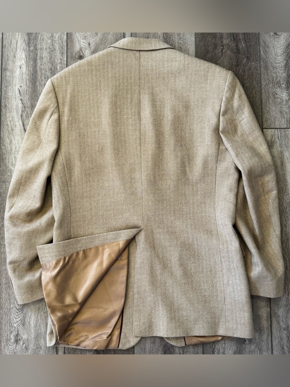 Lands’ End Sport Coat Men’s 40R Taupe Herringbone Wool Blazer Suit Jacket - Picture 13 of 16